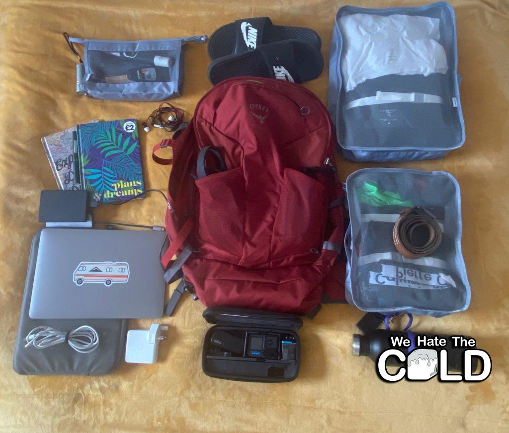 one bag travel packing list electronics